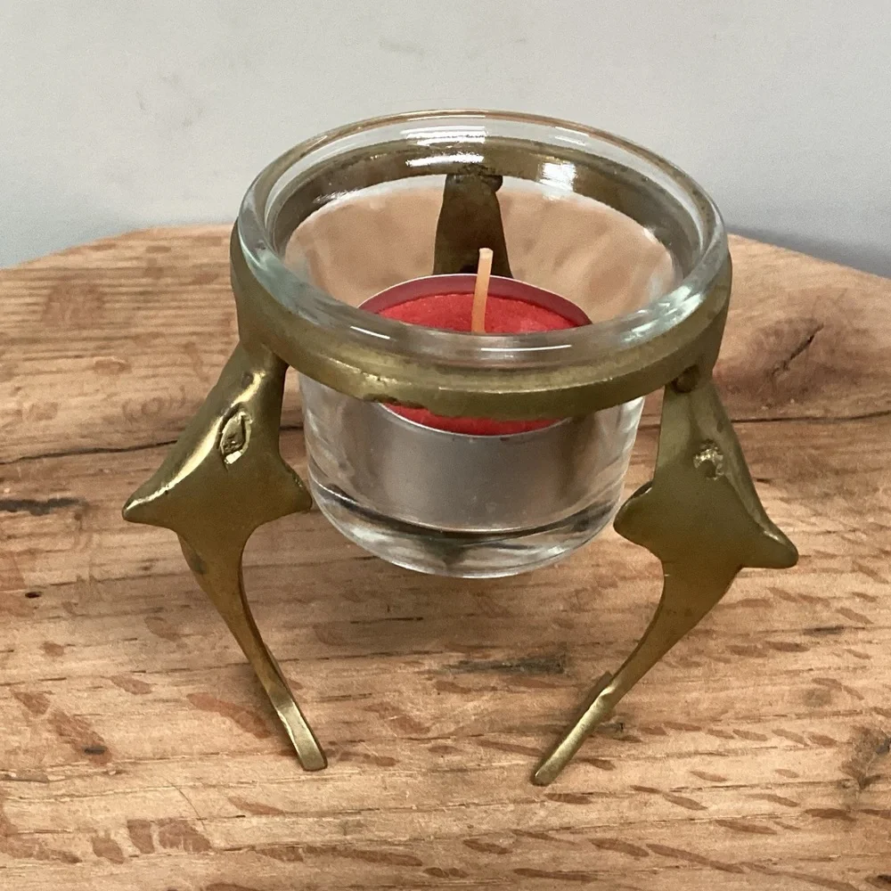 🟡 Vintage - Solid Brass Tea Light / Votive Candle Holder with Glass Insert